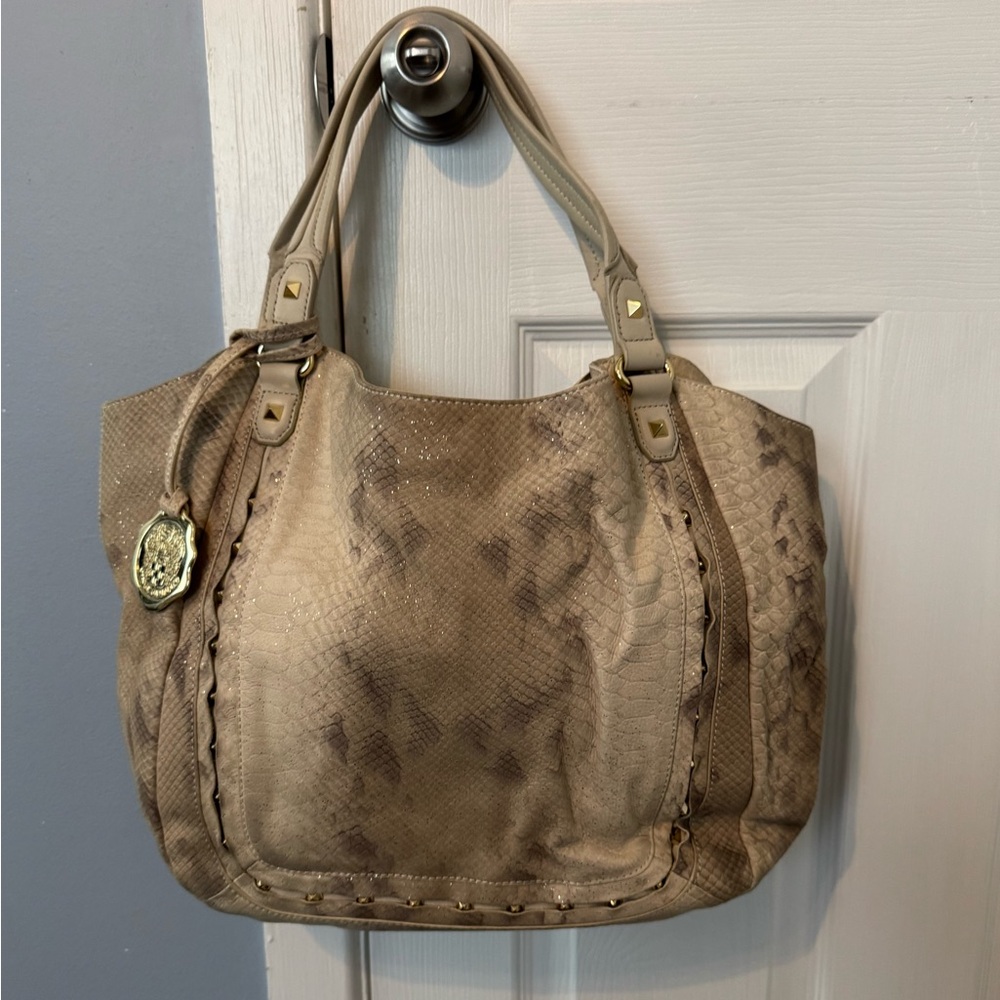 Vince Camuto medium sized cream colored tote glitter skin